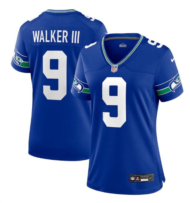Women's Seattle Seahawks #9 Kenneth Walker III Royal Throwback Player Stitched Game Jersey(Run Small)
